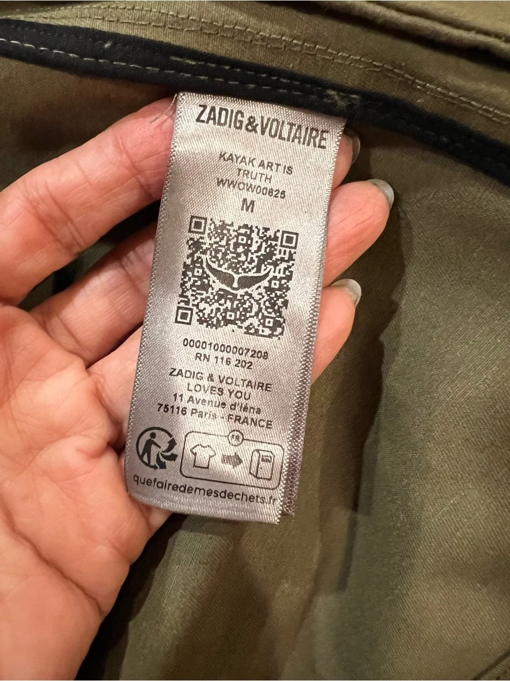 Zadig & Voltaire Kayak Art Is Truth Jacket M Khaki Military Utility NWT $598